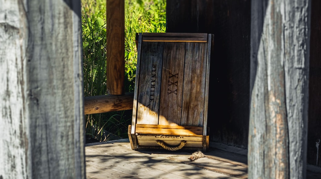 A fake box of dynamite on a porch in Helena's Reeder's Alley tourist attraction