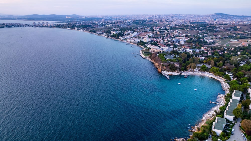 Bayramoglu District in Darica. Kocaeli, Turkey. Aerial view with drone.