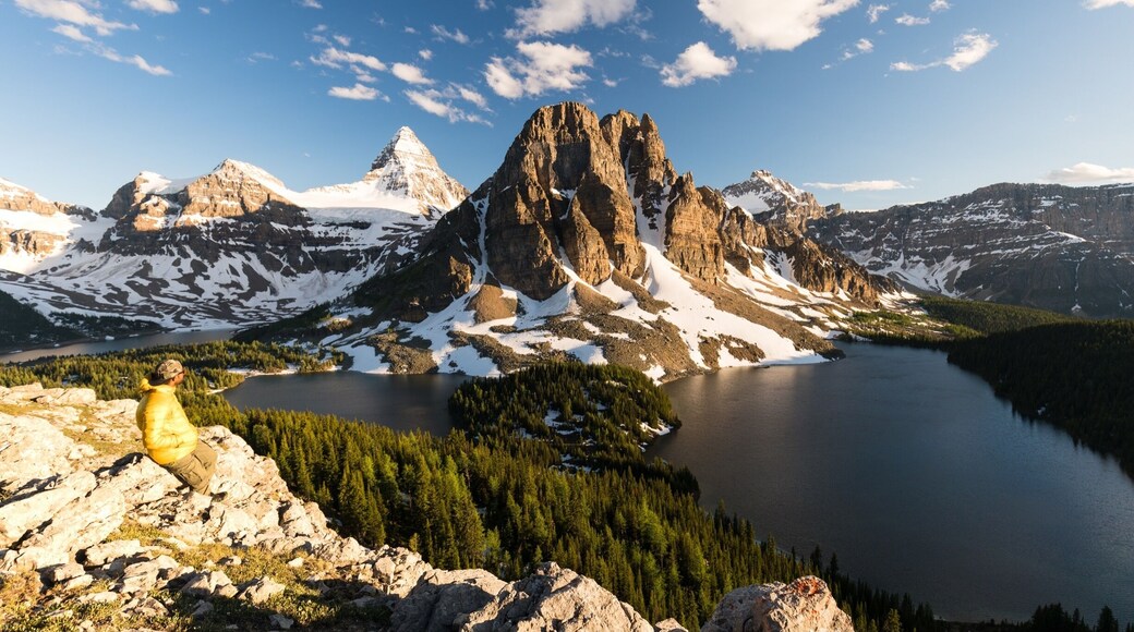 Taking in the view of the Canadian rockies from bun peak
