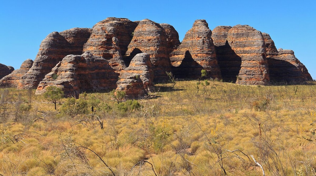 The Bungle Bungles in the Purnululu National Park is a UNESCO World Heritage Site.
The geology of the Bugle Bungles consits of sandstone domes. The layers of the sandstone domes have red and grey colours.
It's a stunning landscape and you can easily spend a few days hiking and exploring this place.