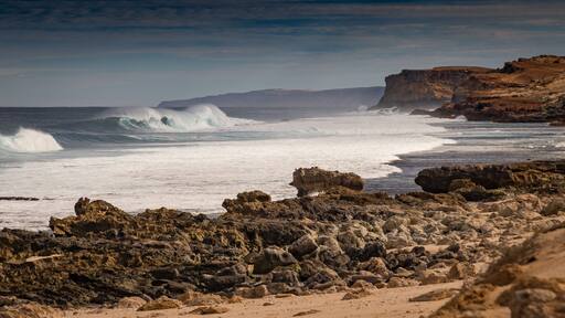 Massive ocean swells breaking onto Surf Point and the Zuytdorp cliff on Dirk Hartog Island, Western Australia