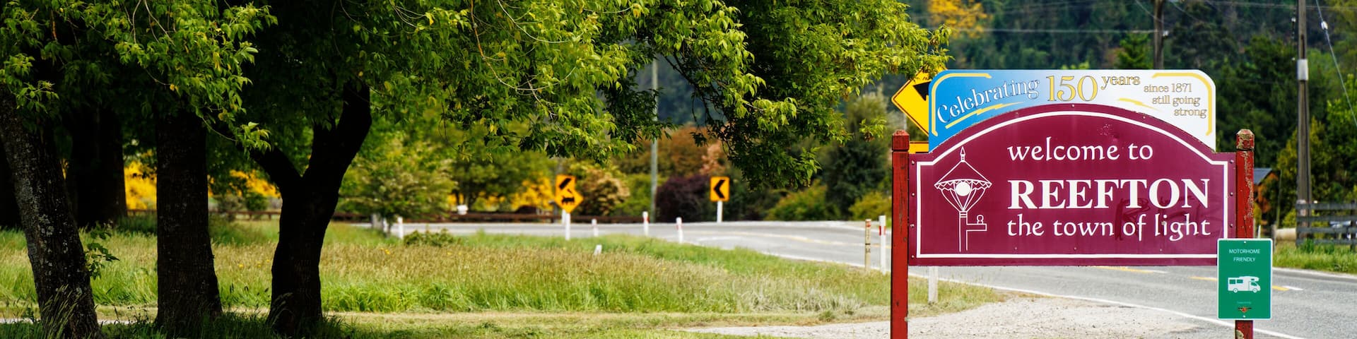 Reefton entrance sign at the north entry to Reefton on state highway 69.