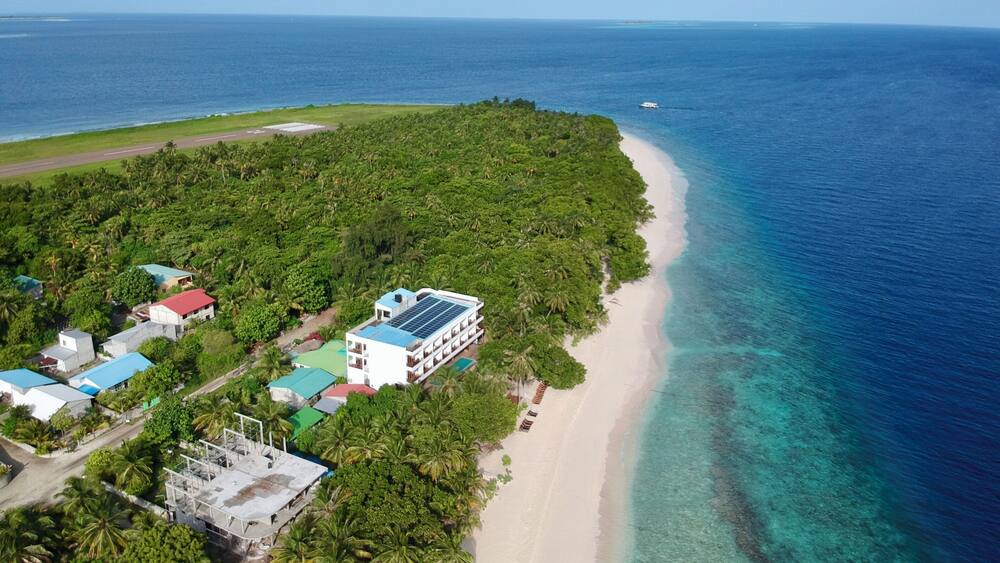 A small island about 25mins flight away from Male