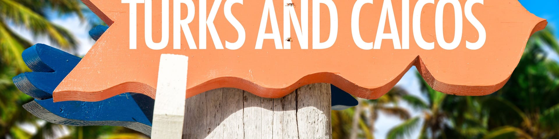 Turks and Caicos welcome sign with palm trees