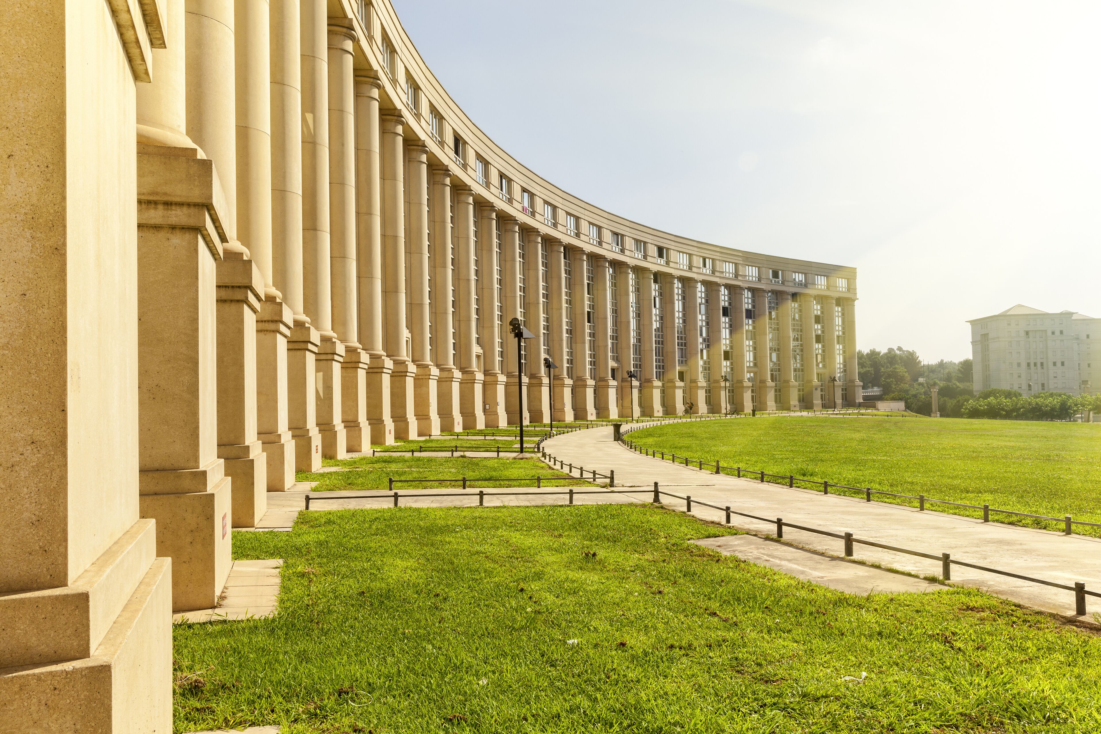 Europe Square illuminated by the morning sun in Montpellier, France; Shutterstock ID 299350424