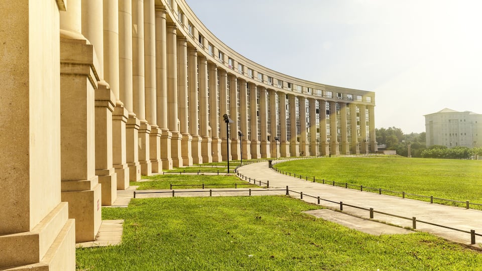 Europe Square illuminated by the morning sun in Montpellier, France; Shutterstock ID 299350424