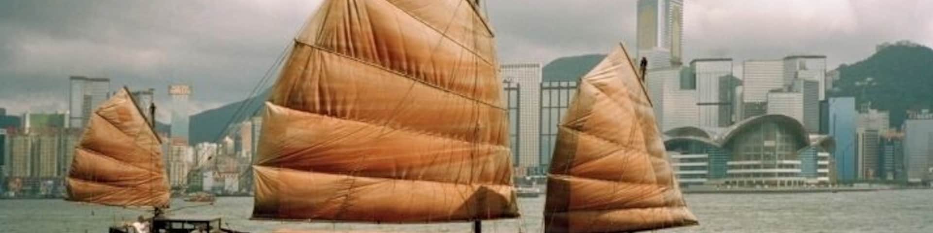 Junk ship in Victoria Harbor, Hong Kong, China