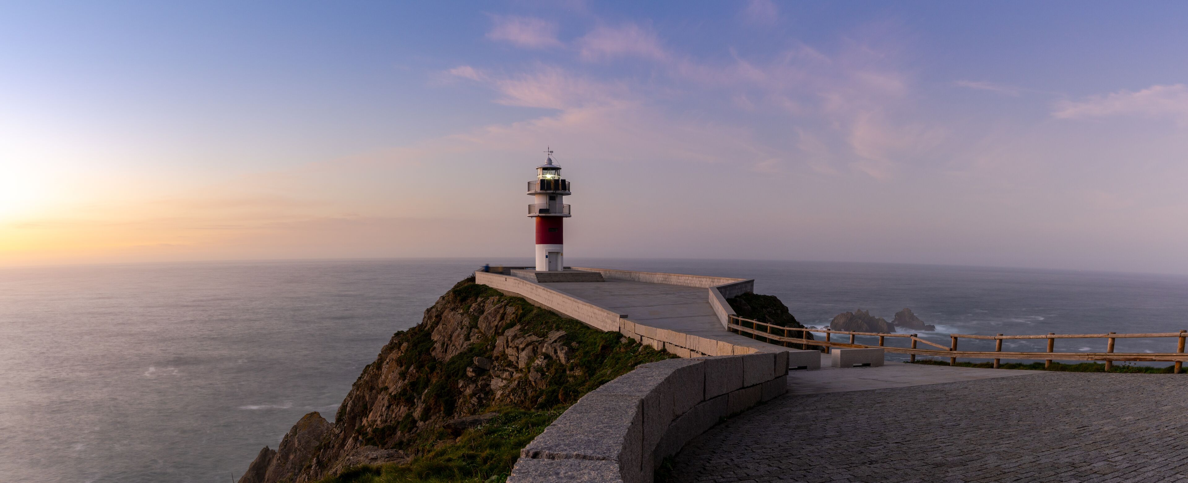 panorama of the Cabo Ortegal lighthouse on the coast of Galicia at sunset