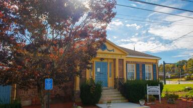 Ernest A. Taft Jr. Historical Museum in historic town center of Bellingham, Norfolk County, Massachusetts MA, USA. This build was Bellingham Public Library.