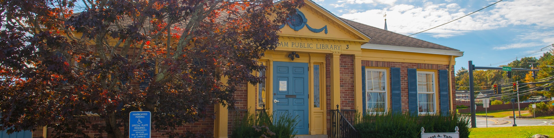 Ernest A. Taft Jr. Historical Museum in historic town center of Bellingham, Norfolk County, Massachusetts MA, USA. This build was Bellingham Public Library.