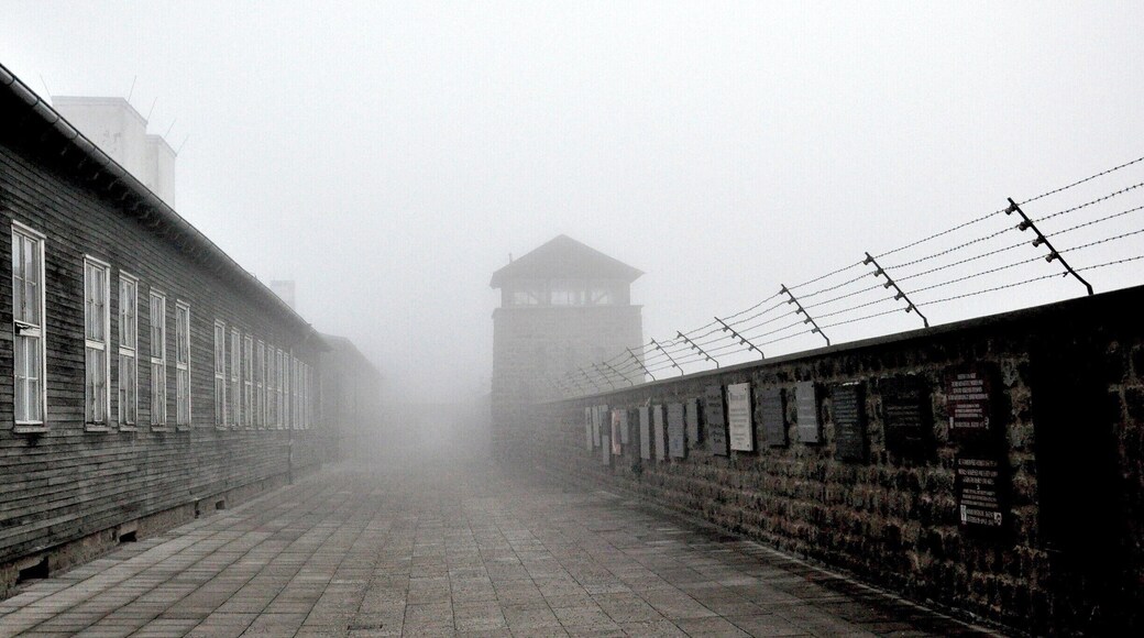 The day was sunny until we dropped into the valley that houses this notorious concentration camp.