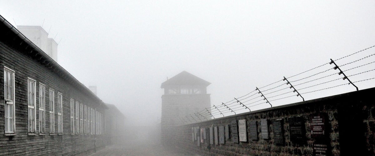 The day was sunny until we dropped into the valley that houses this notorious concentration camp.