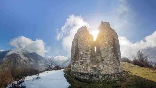 Ruins of a 16th century tower in Ilisu, a Greater Caucasus mountain village in north-western Azerbaijan