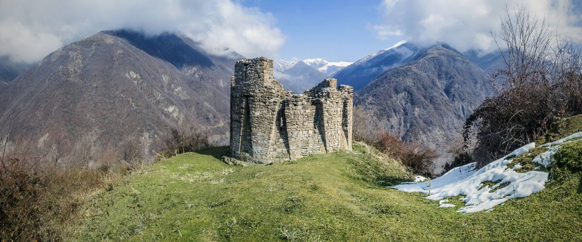 Ruins of a 16th century tower in Ilisu, a Greater Caucasus mountain village in north-western Azerbaijan