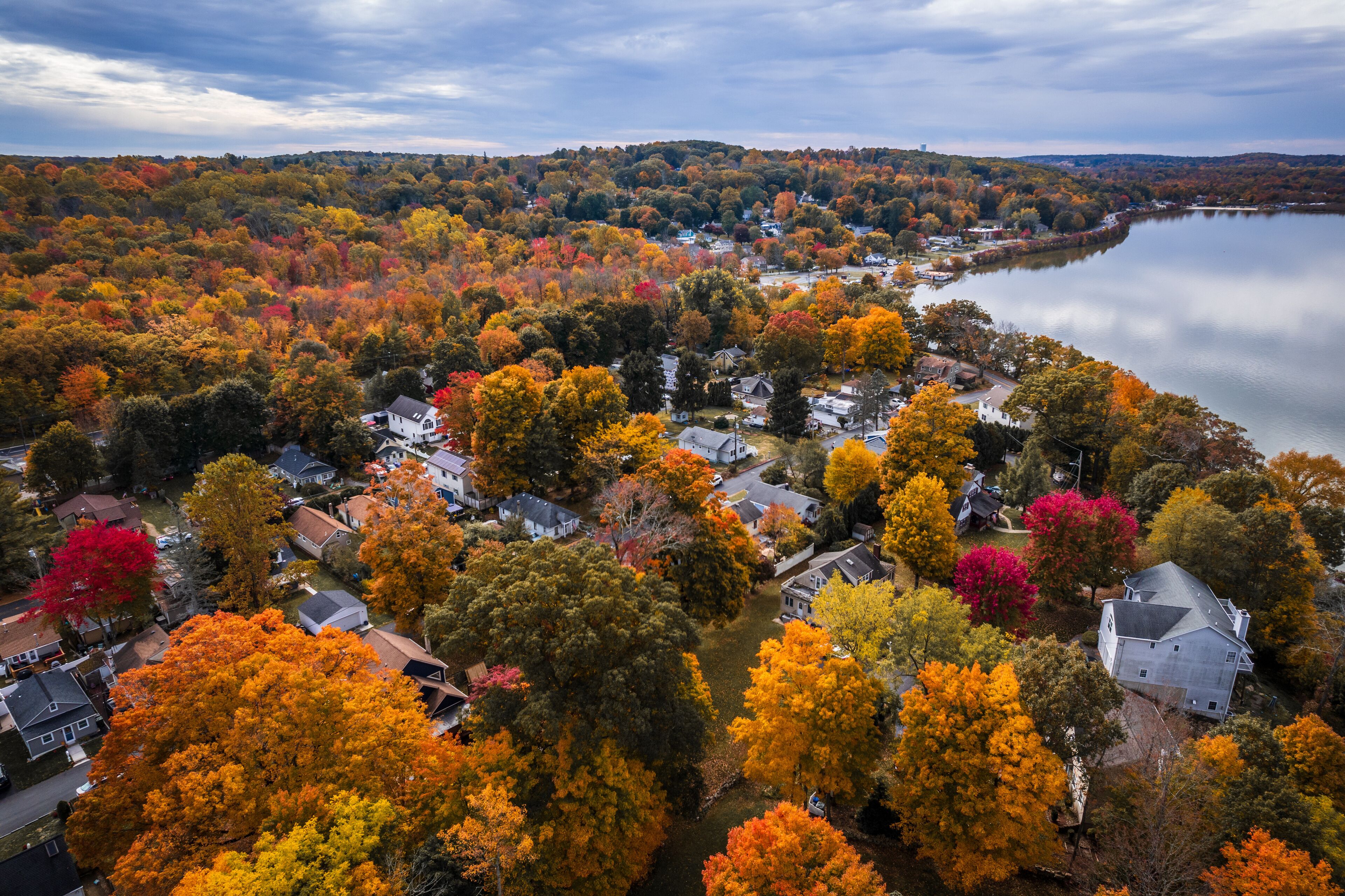 Drone of Budd Lake, Mount Olive New Jersey in the Autumn
