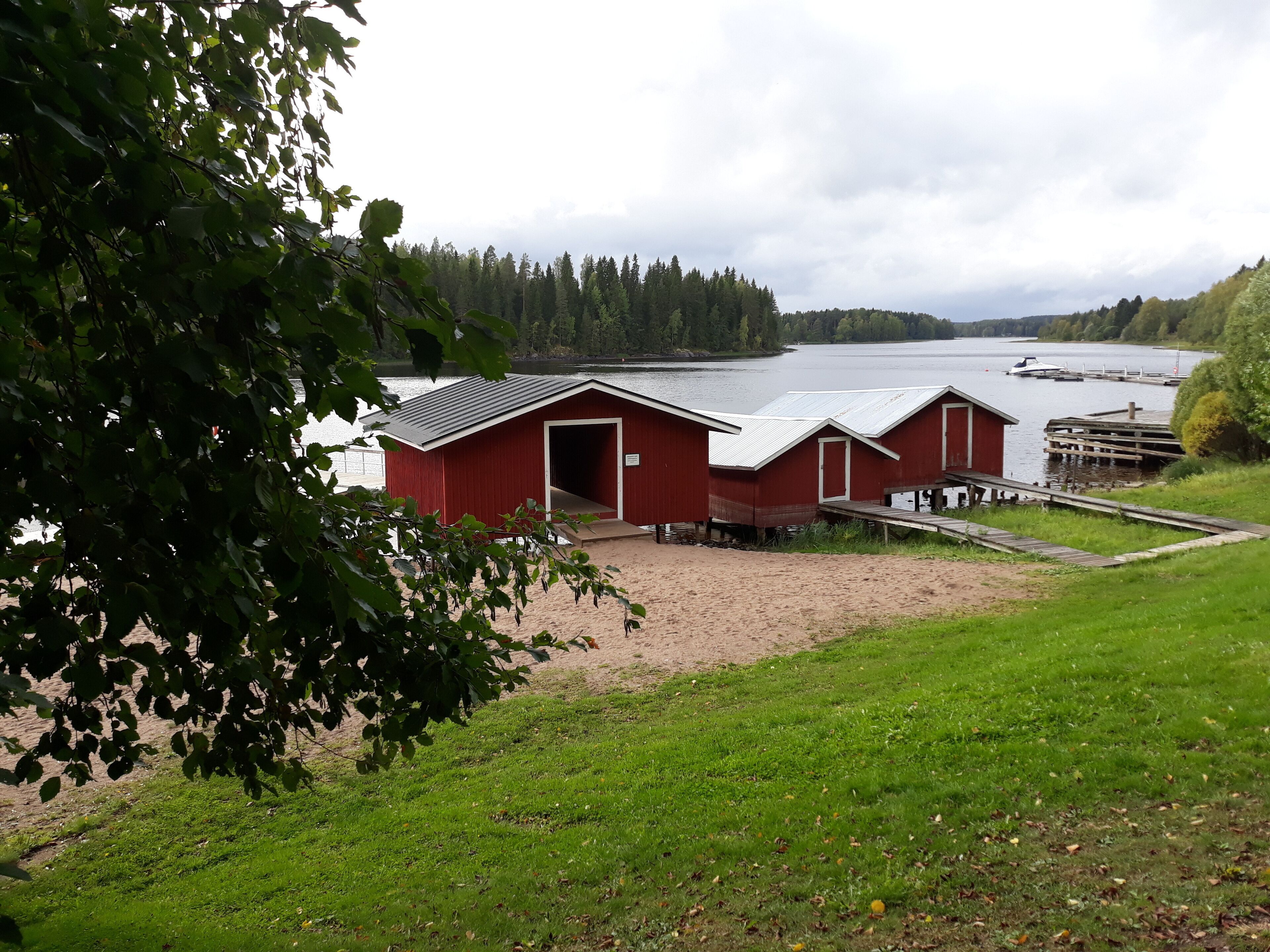Red boat houses in Virrat Finland