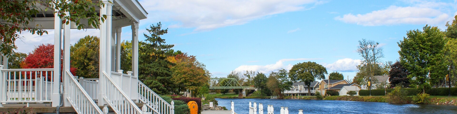 Gazebo and boat dock on the Eire Canal at Spencerport, NY
