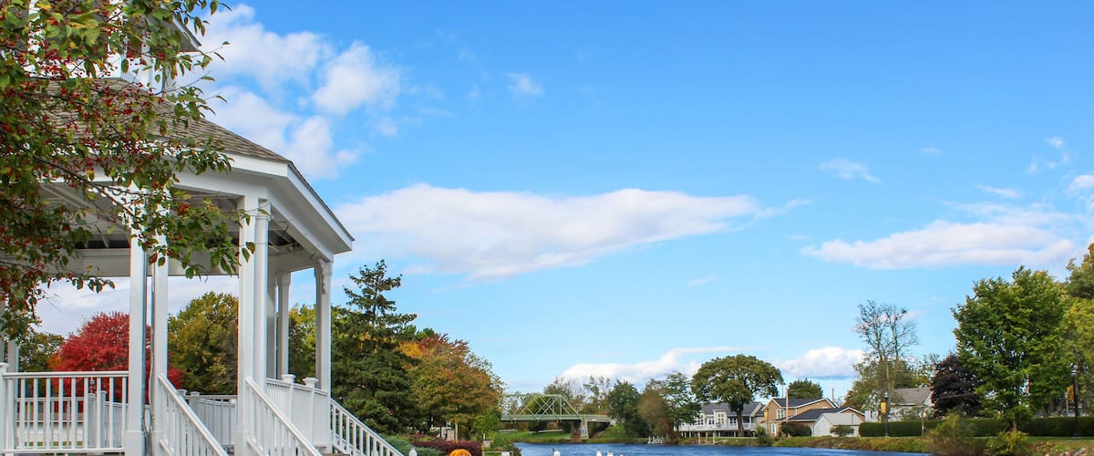 Gazebo and boat dock on the Eire Canal at Spencerport, NY