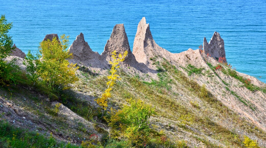 Chimney Bluffs State Park, New York. It’s situated on the southern shore of Lake Ontario, east of Sodus Bay. From the park's hiking trails, you can view the large clay formations at the water's edge