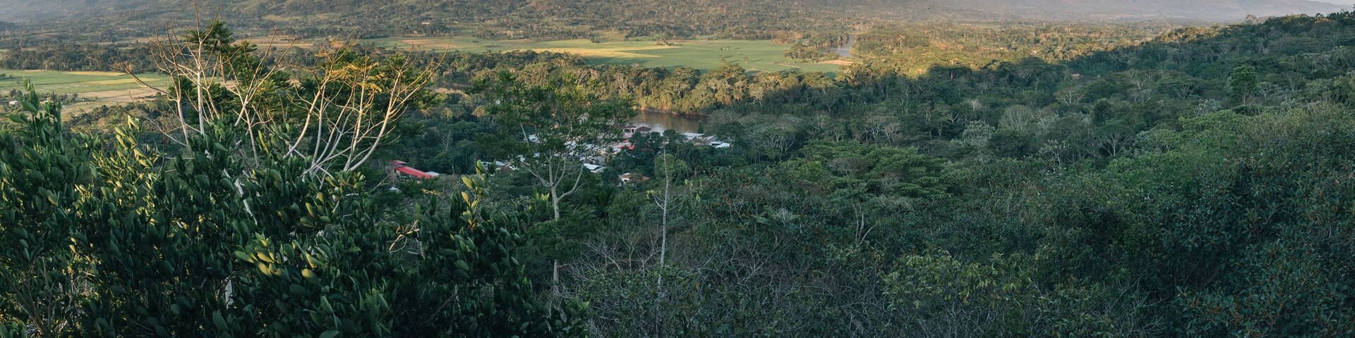 A beautiful mountain range with a small town in the Alto Mayo valley in Moyobamba Peru