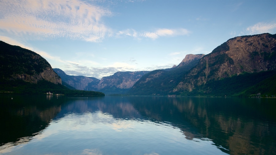 Hallstatt showing a lake or waterhole and a sunset