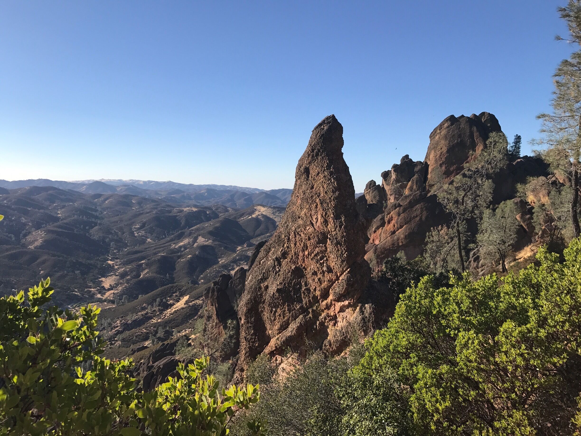 The peak at the end of the 1.9 mile hike up the High Peaks Trail at Pinnacles National Park. The moderate trail is very well maintained, some areas were a bit steep but the 360 degree view on top is beautiful. We saw several condors flying above us. #AboveitAll