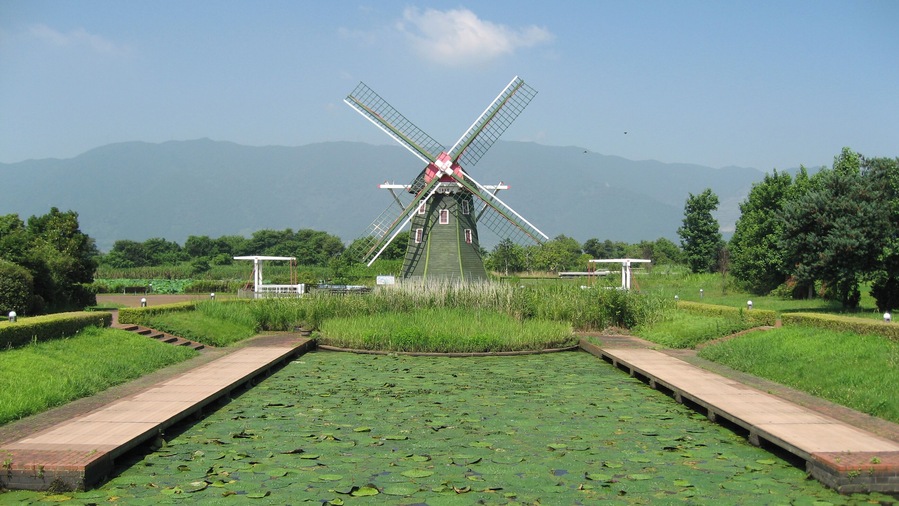 Windmill at Aqua World Suigo Park Center Kaizu, Gifu, Japan.