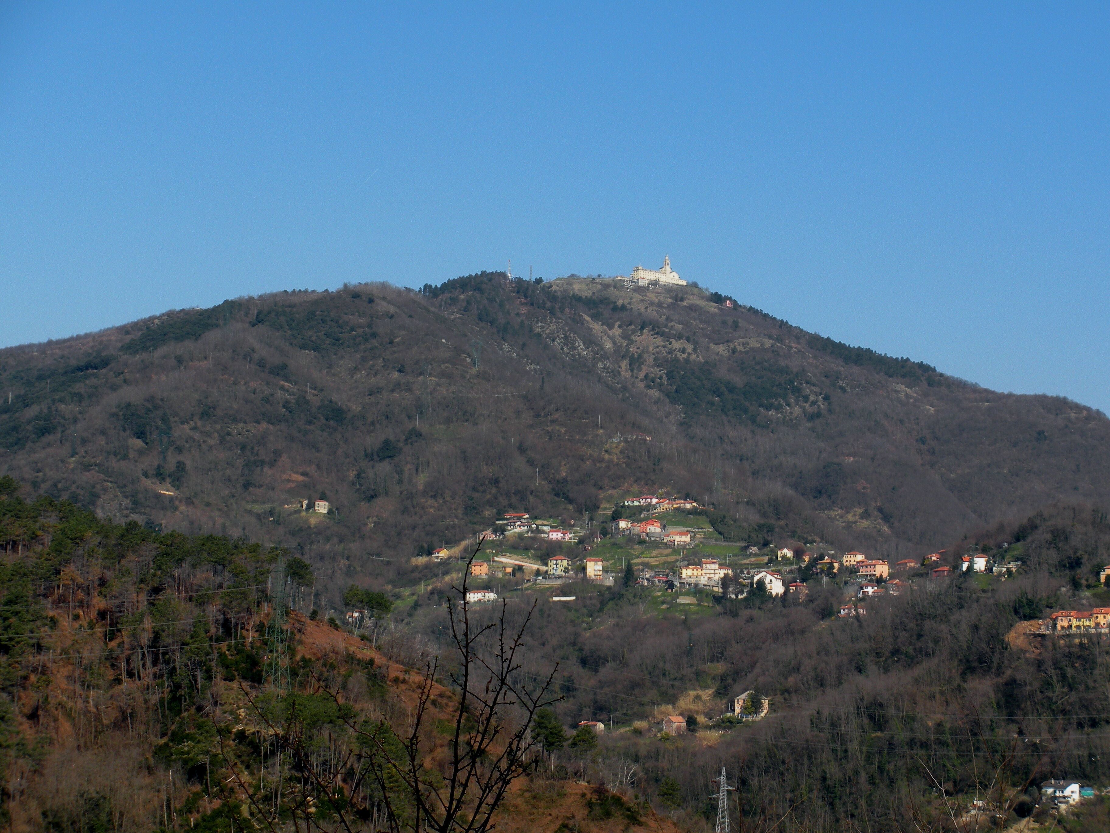 Ceranesi (province of Genoa, Italy), the shrine of N.S. della Guardia, seen from Murta (Genova)