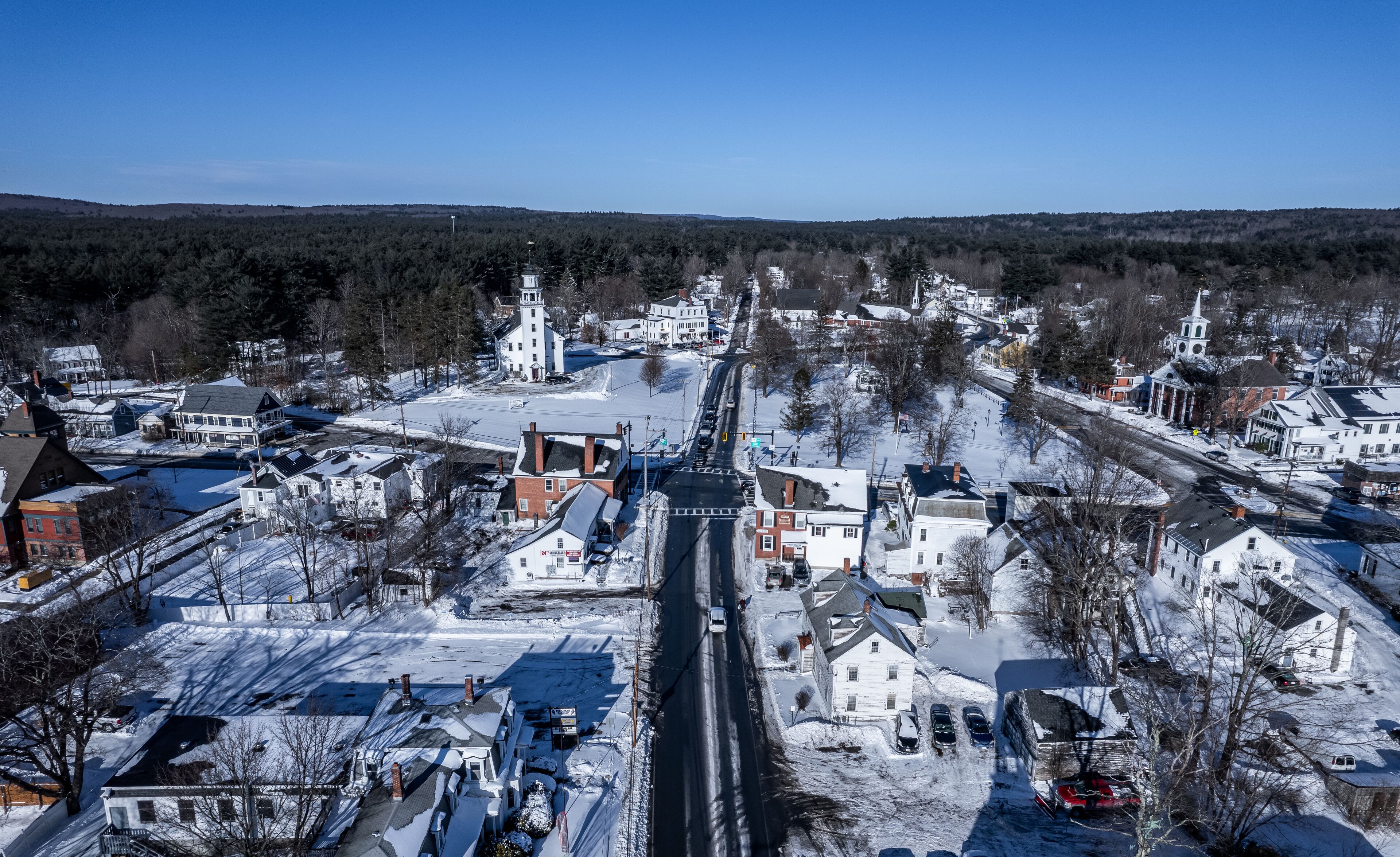 Aerial winter view of Townsend, Massachusetts 
