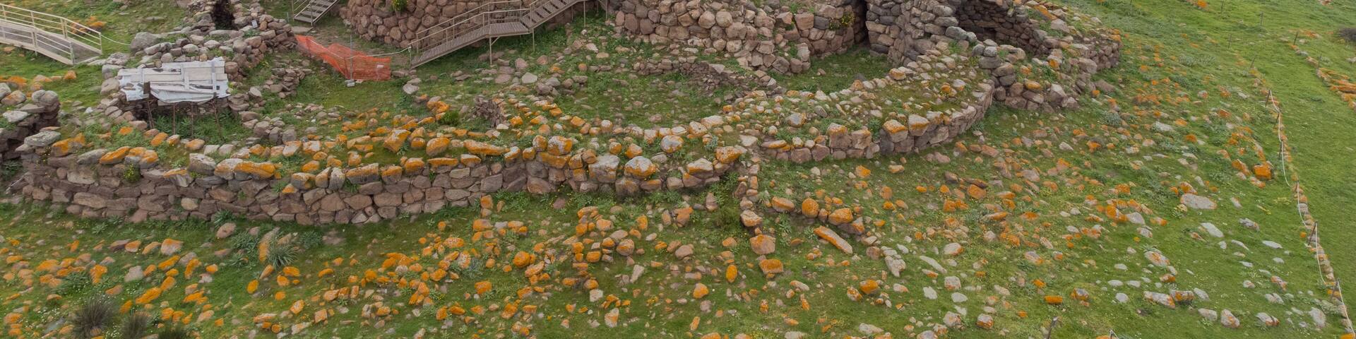 aerial view of the nuraghe di seruci, gonnesa, south sardinia