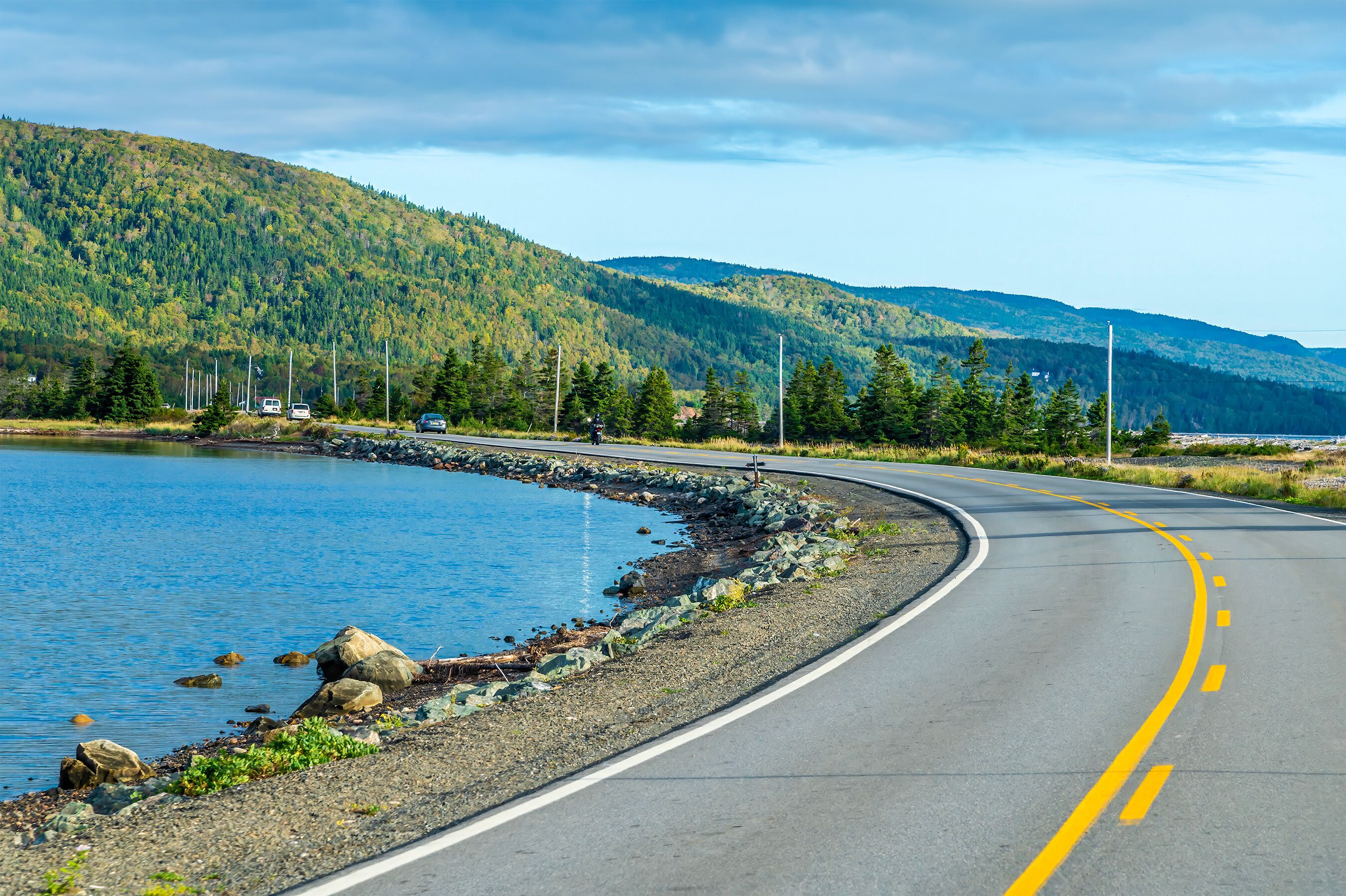 A view on the north shore of the Englishtown Ferry on the Cabot Trail, Nova Scotia, Canada in the fall