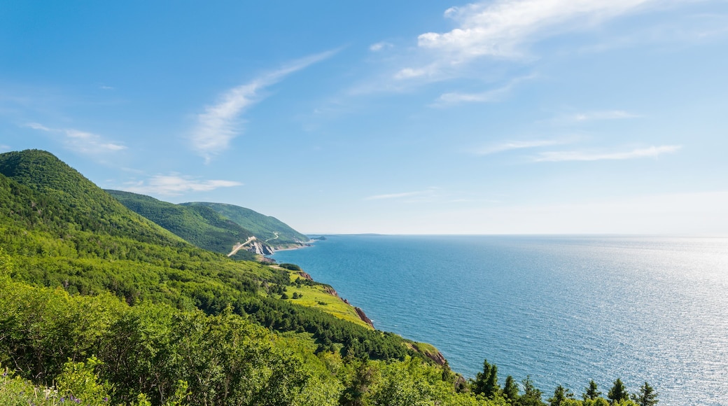 Panorama of a coastal scene on the cabot trail