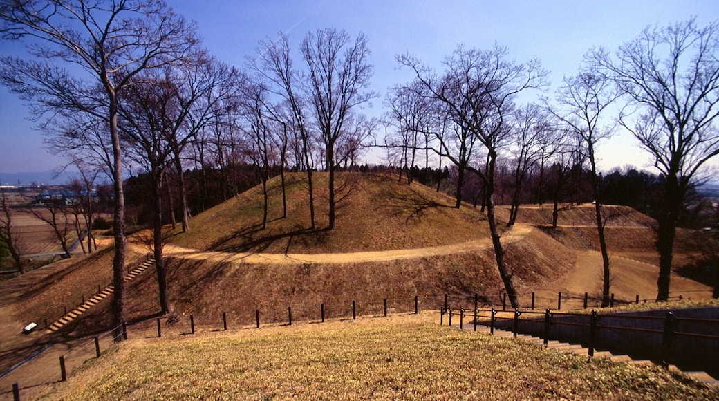 秋常山1号墳全景。秋常山2号墳墳頂よりみる。16:9にトリミング