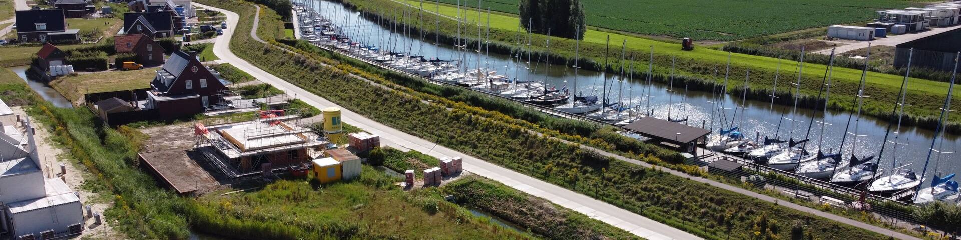 Aerial photo of the harbor in Numansdorp from South Holland beside the Haringvliet.