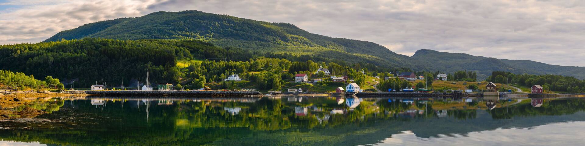 Panorama view mountain and sea at Lofoten, Sorreisa, Norway.