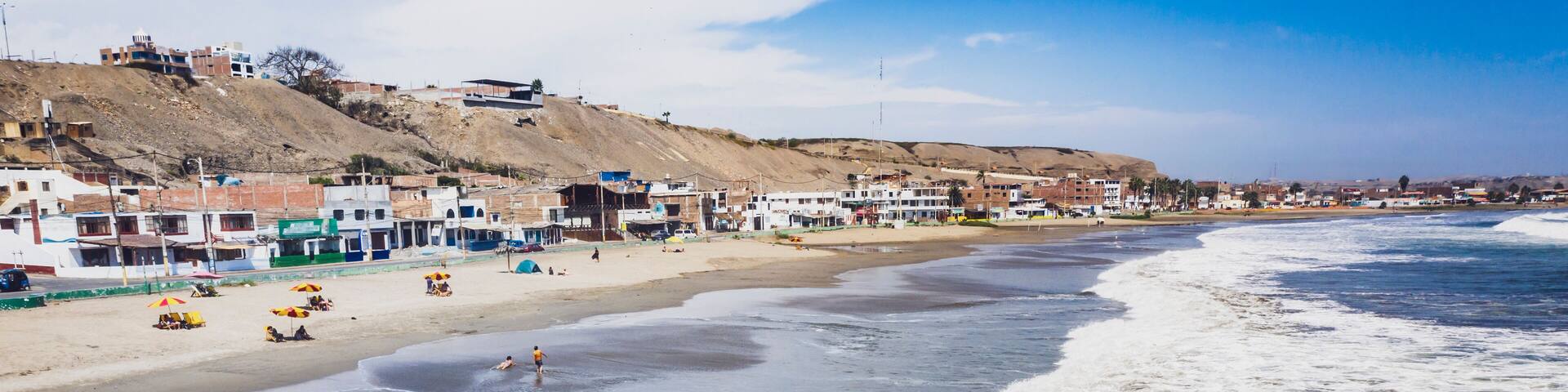 Panoramic aerial view of Chorrillos beach in Barranca city in Lima, Peru