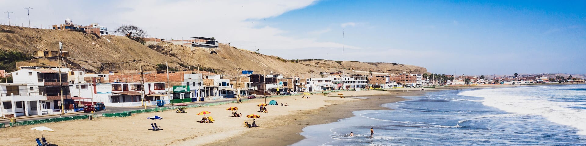 Panoramic aerial view of Chorrillos beach in Barranca city in Lima, Peru