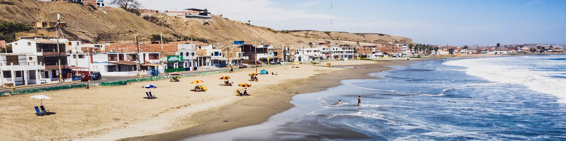 Panoramic aerial view of Chorrillos beach in Barranca city in Lima, Peru