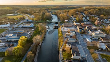 November 20, 2022 Afternoon fall, autumn aerial drone photo of the Hamlet of Lyons New York, USA.