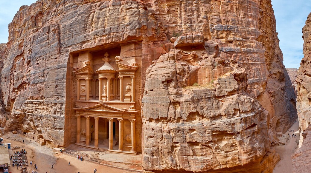The temple-mausoleum of Al Khazneh in the ancient city of Petra in Jordan