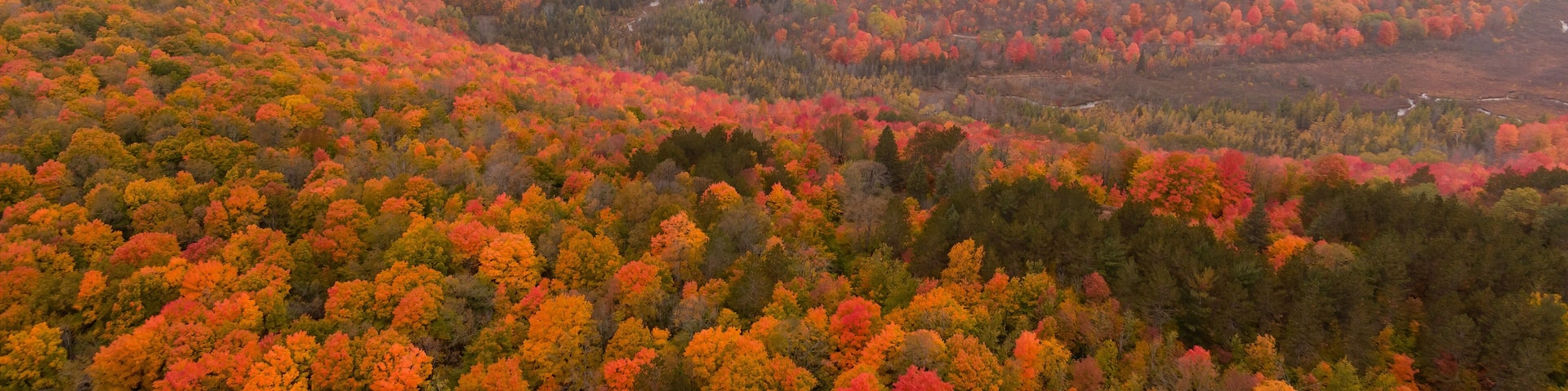 Aerial view of the Jordan Valley from Dead Man's Hill looking south, in Antrim County, Michigan, USA