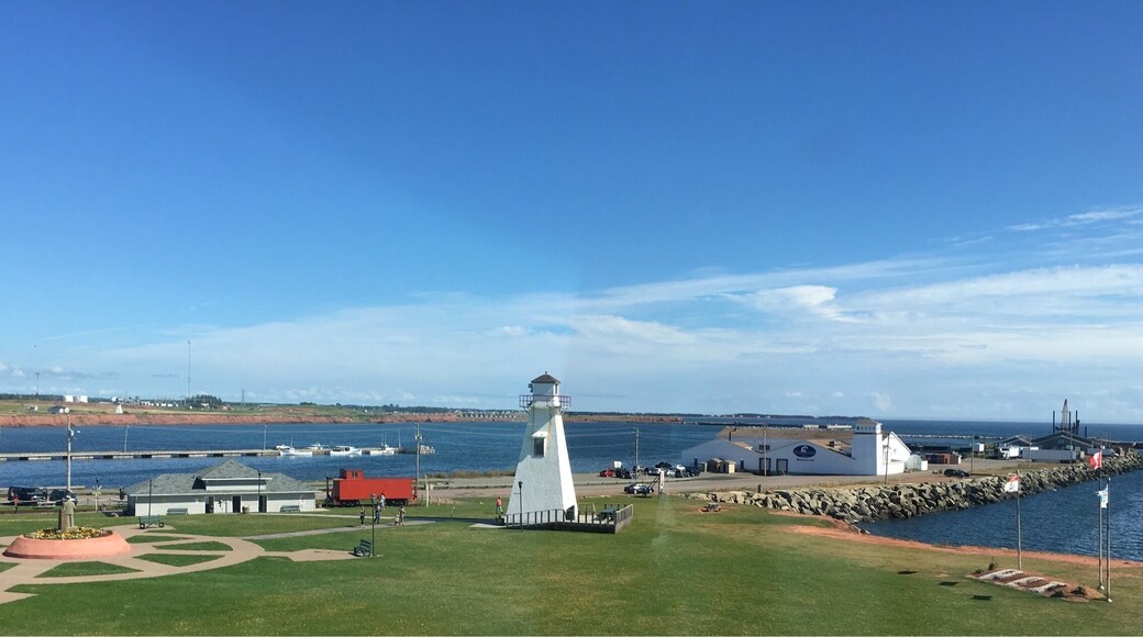Lighthouse seen when arriving on PEI shore from Confederation Bridge. Sorry about the reflection. This was taken from the side window of motorhome...