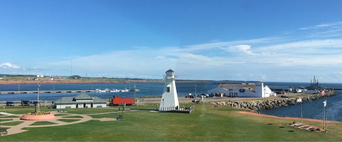 Lighthouse seen when arriving on PEI shore from Confederation Bridge. Sorry about the reflection. This was taken from the side window of motorhome...