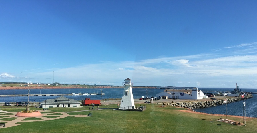Lighthouse seen when arriving on PEI shore from Confederation Bridge. Sorry about the reflection. This was taken from the side window of motorhome...