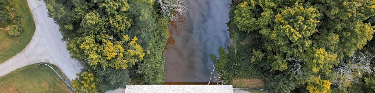 Top down view of Doyle road Covered bridge in Ashtabula county, Ohio, USA.