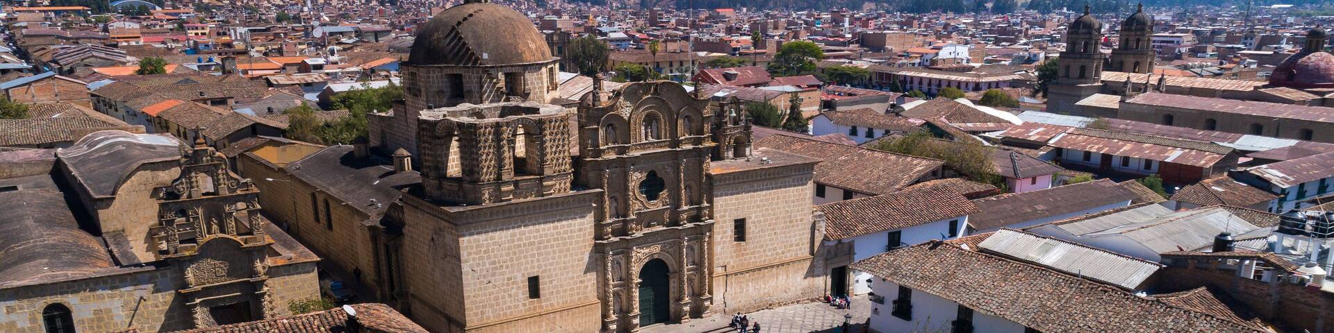 Cajamarca, Peru: Facade of the church of "La Merced" in the downtown of the city