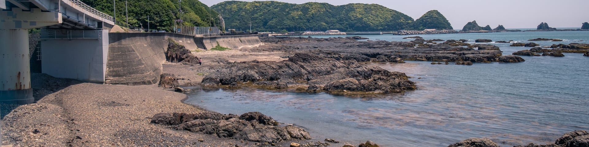 Ocean coast Full of rocks at Kii peninsula ,View from train between Wakayama and Kii-Katsuura , Japan