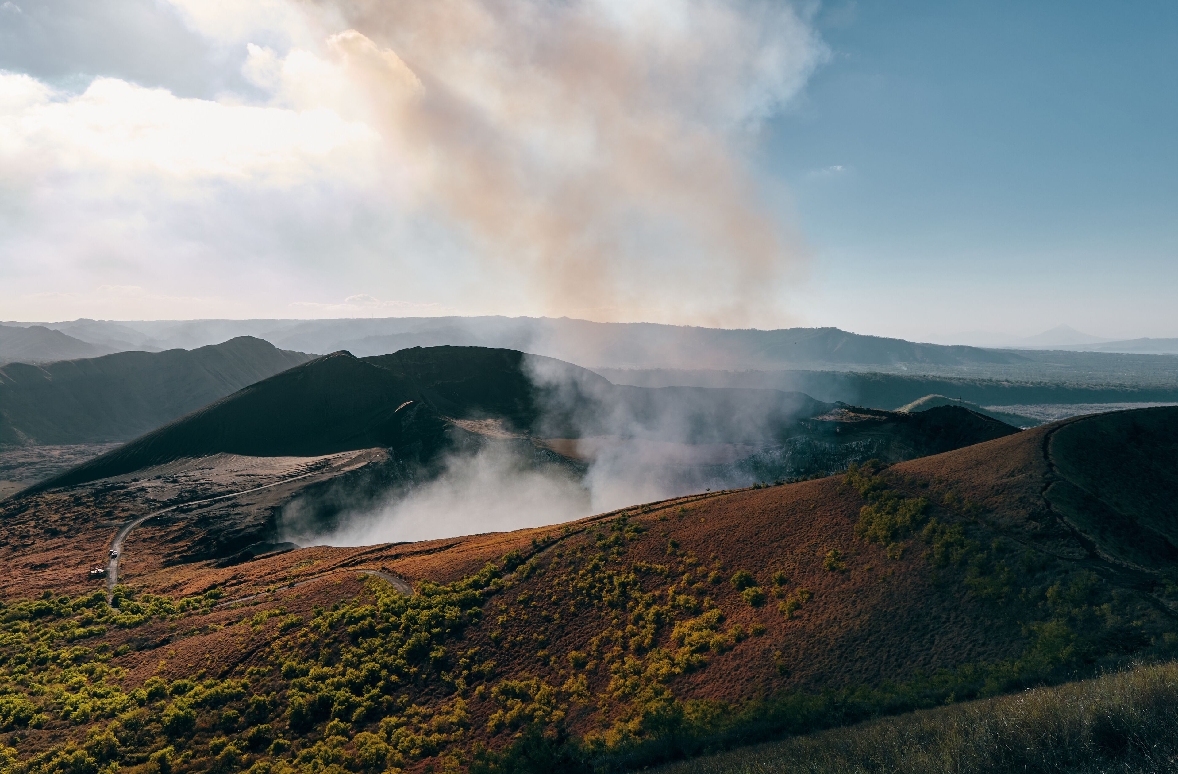 Beautiful view of the santiago crater in the Masaya volcano national park.