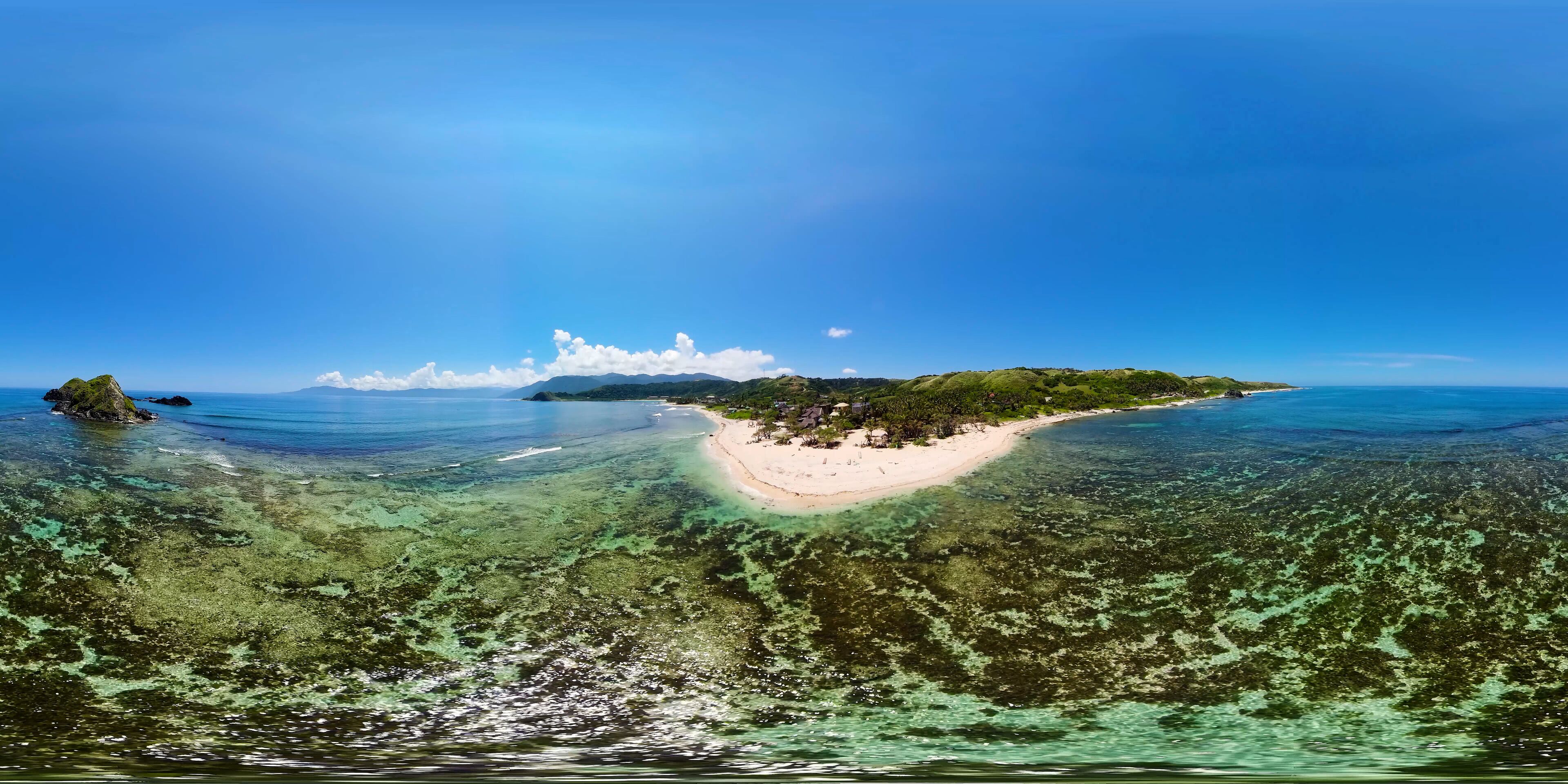Tropical sandy beach and blue sea. Pagudpud. Philippines. VR 360.