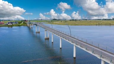 Aerial view with pedestrian bridge over the Wangermeer near Hohenkirchen